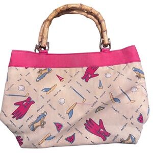 Liz Claiborne Vintage Cloth Golf Theme Bamboo Tote Bag